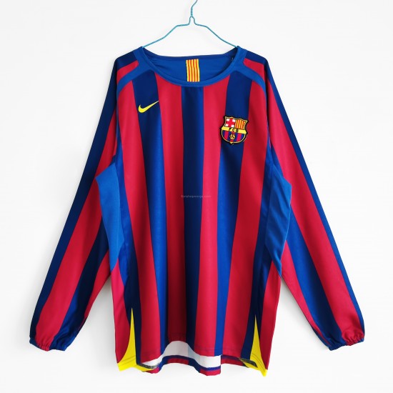 Billige Fotballdrakter FC Barcelona Retro Hjemmedrakt 2005-2006 Langermet