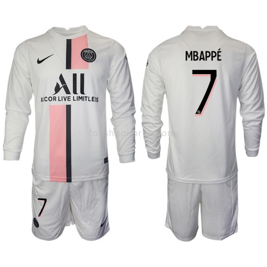 Billige Fotballdrakter Paris Saint-Germain Kylian Mbappé 7 Barn Bortedrakt 2021-2022 Langermet