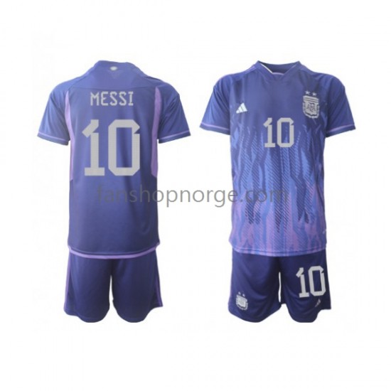 Billige Fotballdrakter Argentina Lionel Messi 10 Barn Bortedrakt World Cup 2022 Kortermet