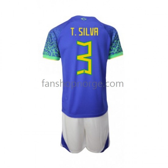 Billige Fotballdrakter Brasil Thiago Silva 3 Barn Bortedrakt World Cup 2022 Kortermet